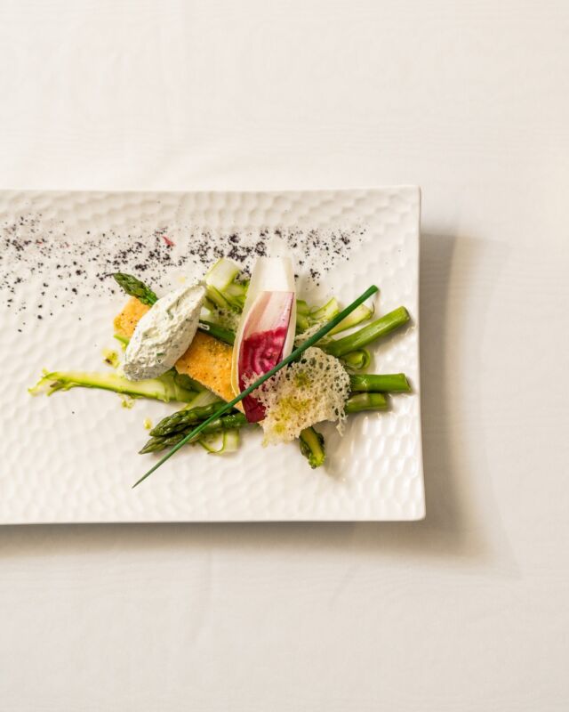 Asperges de Mr Onoré, cuites et crues, moelleux et tuile de parmesan, émulsion et poudre de jambon de montagnes.

#restaurant #saison #relaischantovent #restaurantrelaischantovent #faitmaison #produitslocaux #terroir #minervois #minerve #homemade #food #cuisine #asperges
